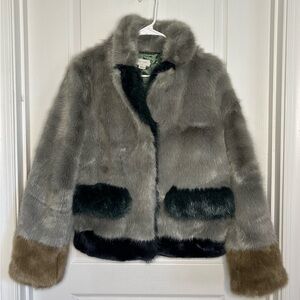 Anthropologie Molliolli Eco-Fur Colorblock Jacket Grey Sz S Mobwife Luxury Money